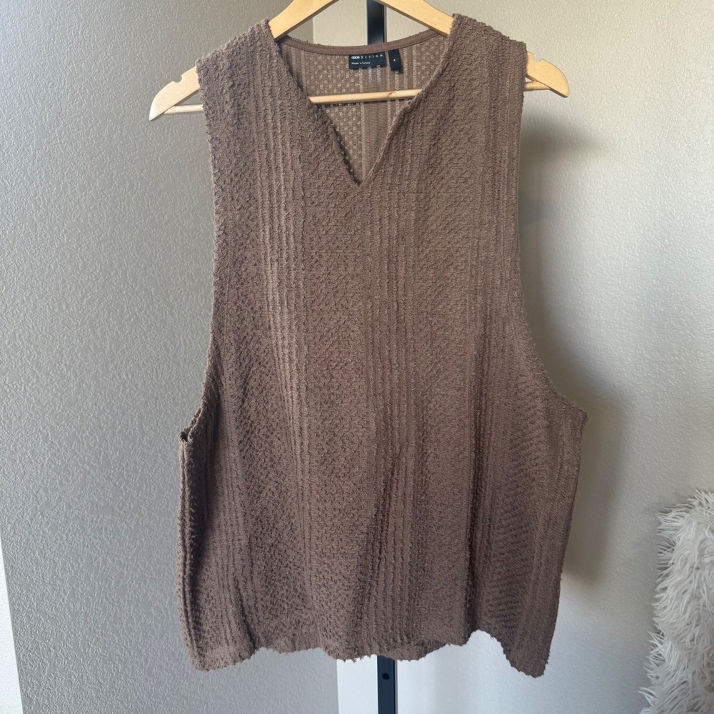 ASOS DESIGN Textured‎ Knit Sleeveless Top V-Neck Casual Brown Size M